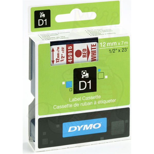 Picture of DYMO D1 LABEL CASSETTE ORIGINAL 45015 12MM RED ON WHITE